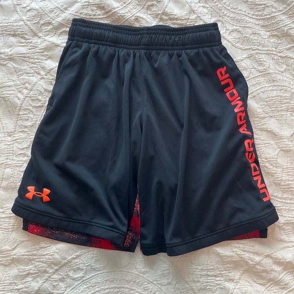 5 for$5✨Under Armour Boys Athletic Shorts in Black and Orange, Size S (Age 8) - Picture 1 of 4